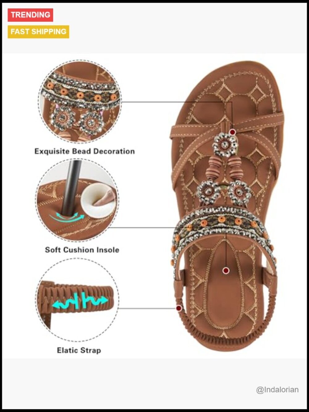 Dressy Bohemian Sandals with Elastic Ankle Strap Comfortable Walking Flats - Picture 4 of 7